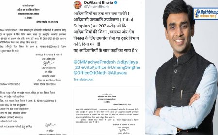 आदिवासियों के हिस्से की 207 करोड़ राशि सरकार ने अन्य विभागों में की ट्रांफर,विक्रांत भूरिया ने उठाया मामला