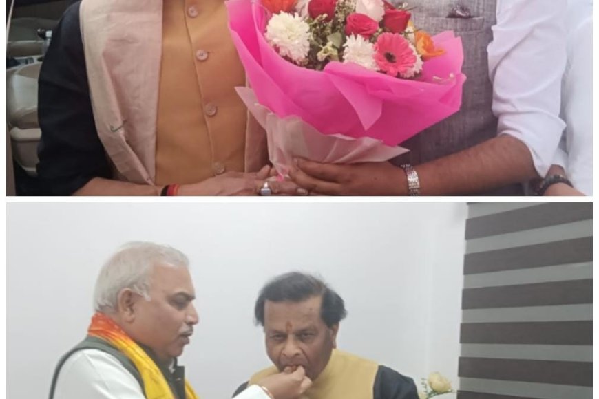 वित्त आयोग के अध्यक्ष जयभान सिंह पवैया पहली बार पहुंचे बीजेपी प्रदेश कार्यालय पुष्प गुच्छ और मिठाई से हुआ स्वागत