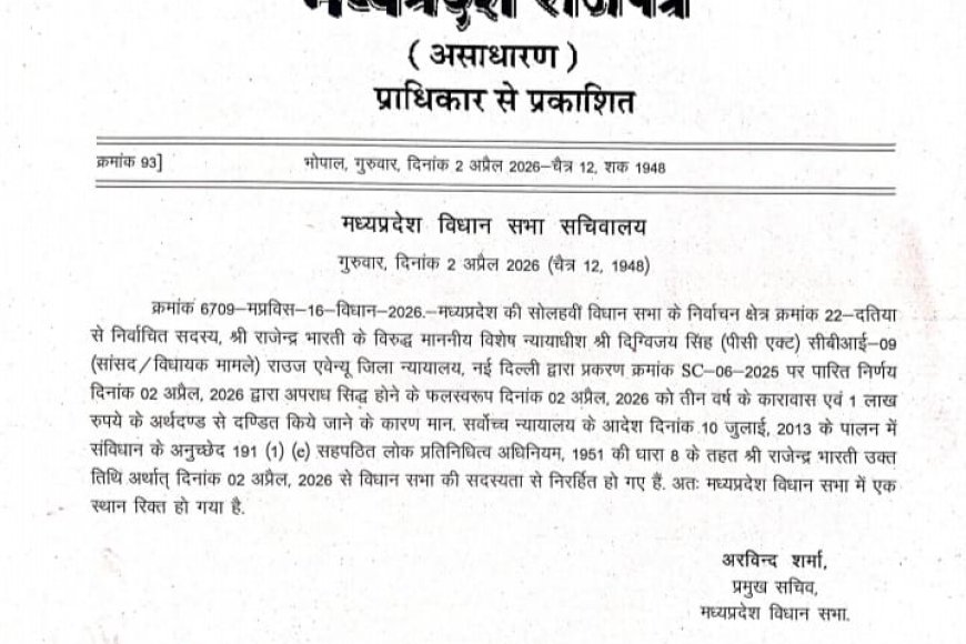 राजपत्र में दतिया विधानसभा रिक्त घोषित निर्वाचन आयोग के पाले में गेंद