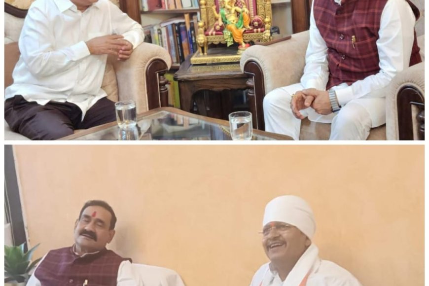 डॉक्टर नरोत्तम मिश्रा के निवास पहुंचे बीजेपी अध्यक्ष हेमंत खंडेलवाल विधायक शेलेन्द्र जैन और पूर्व मंत्री रामपाल सिंह