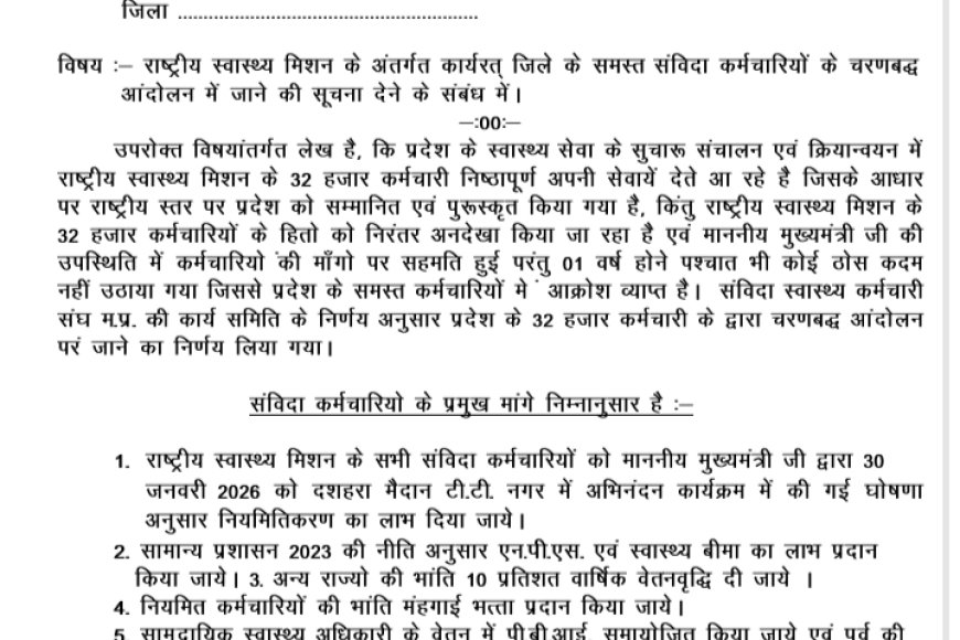 NHM के 32 हजार संविदा स्वास्थ्य कर्मी आंदोलन की राह पर सरकार को दिया 20 दिन का अल्टीमेटम